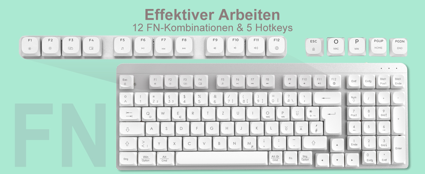 Механічна клавіатура та миша Leadsail FA98 бездротові, QWERTZ, 98 клавіш, низькопрофільний червоний перемикач, 1600 DPI, для Windows/MacOS/PC/Laptop (срібло)