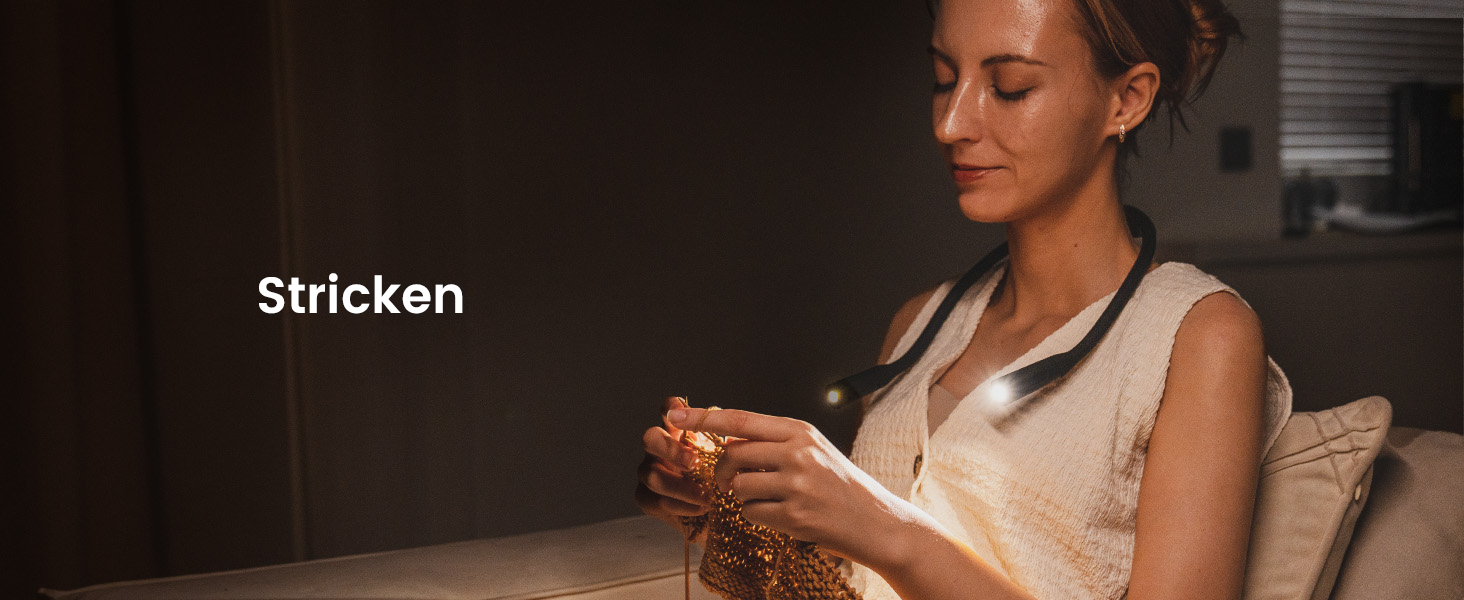 Glocusent Лампа для читання на шиї з 100 годин освітлення, захищає зір | Регульована колірна температура та 5 рівнів яскравості, легка лампа для ліжка, шиття, ремонту