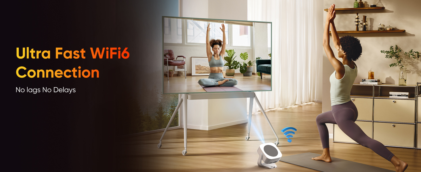 Портативний проєктор 4K Native 1080P з Wi-Fi, Bluetooth та автоматичною корекцією трапецеїдальних спотворень. Підходить для домашнього кінотеатру та використання на відкритому повітрі. Сумісний з ноутбуком, смартфоном та мишкою.