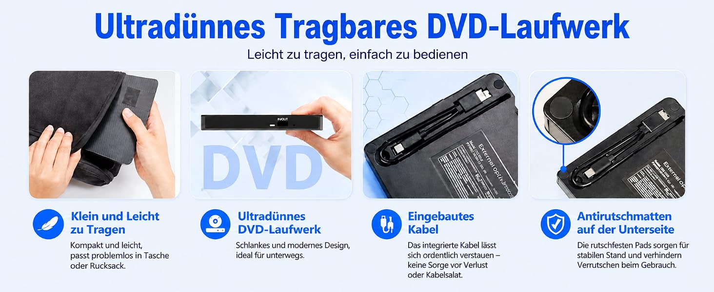 Зовнішній USB 3.0 Type-C CD/DVD привід-записувач (DVD +/-RW), портативний для ноутбука, ПК та Mac (Windows, Linux, macOS), чорний
