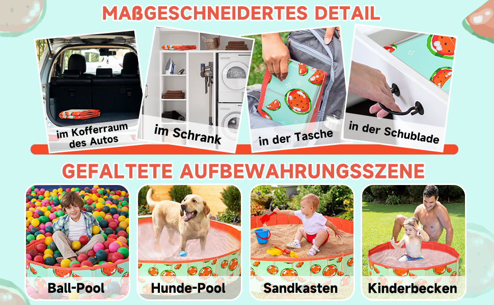 Басейн для собак Demigreat, 80/120/160 см, складаний, PVC, для великих та малих собак, (M: 120x30 см, кавун)