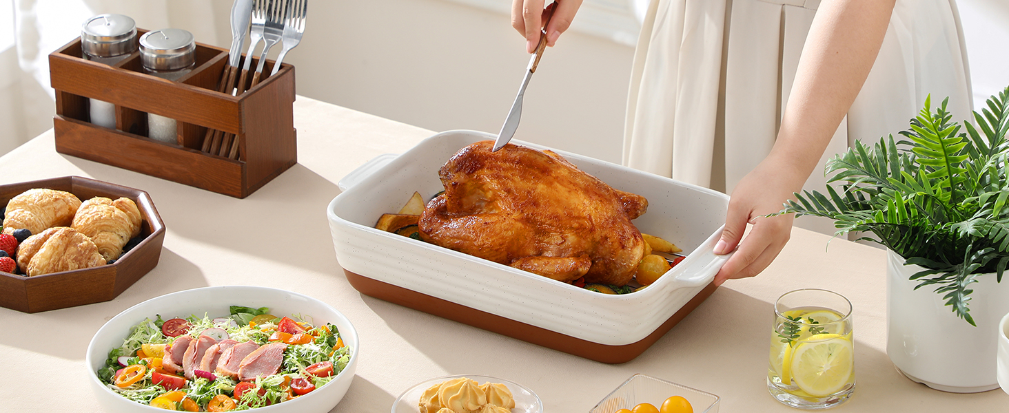 Форма для запікання MALACASA Serie TARA, 4.5л, кераміка, прямокутна, стійка до подряпин | Для лазаньї, тірамісу, запіканок 35*23.8 см (з решіткою)