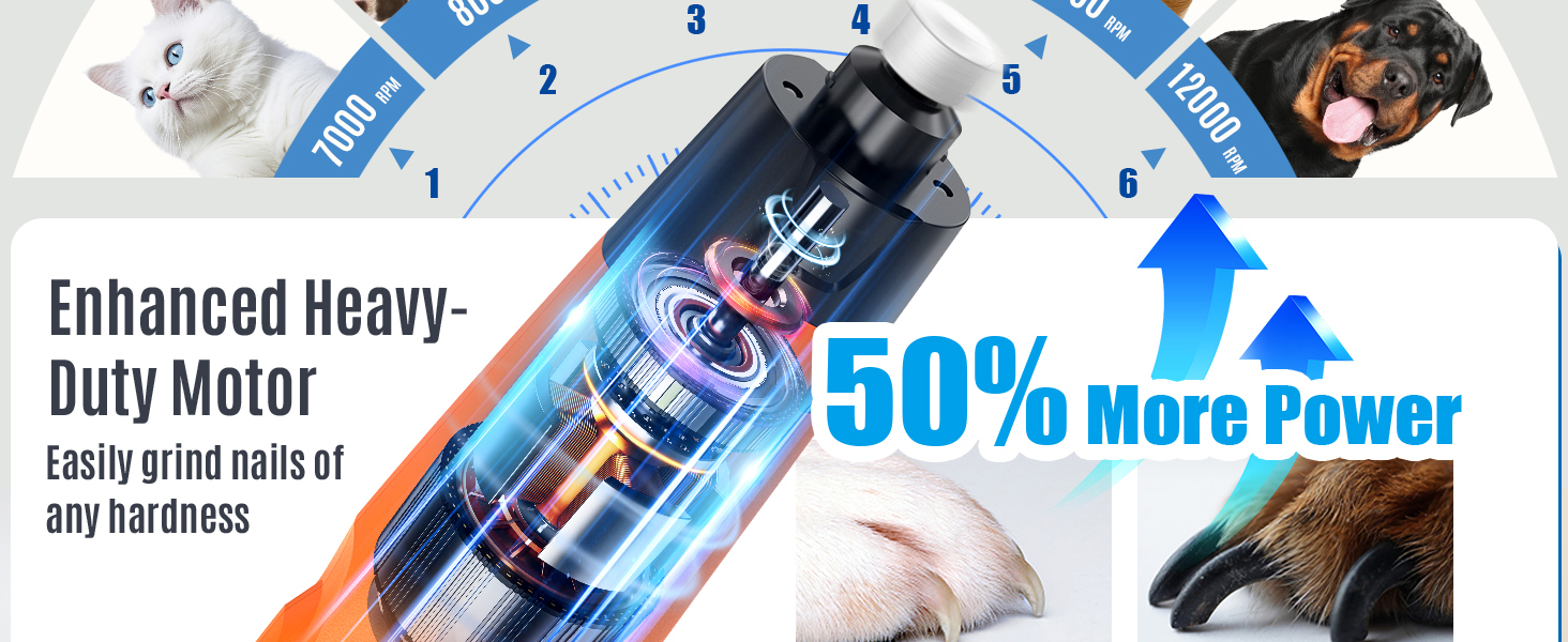 Електричний шліфувальник для собак та котів Casfuy Neue 6-Gang – тиха робота, 7 годин, 2 LED, для собак великих, середніх та малих порід