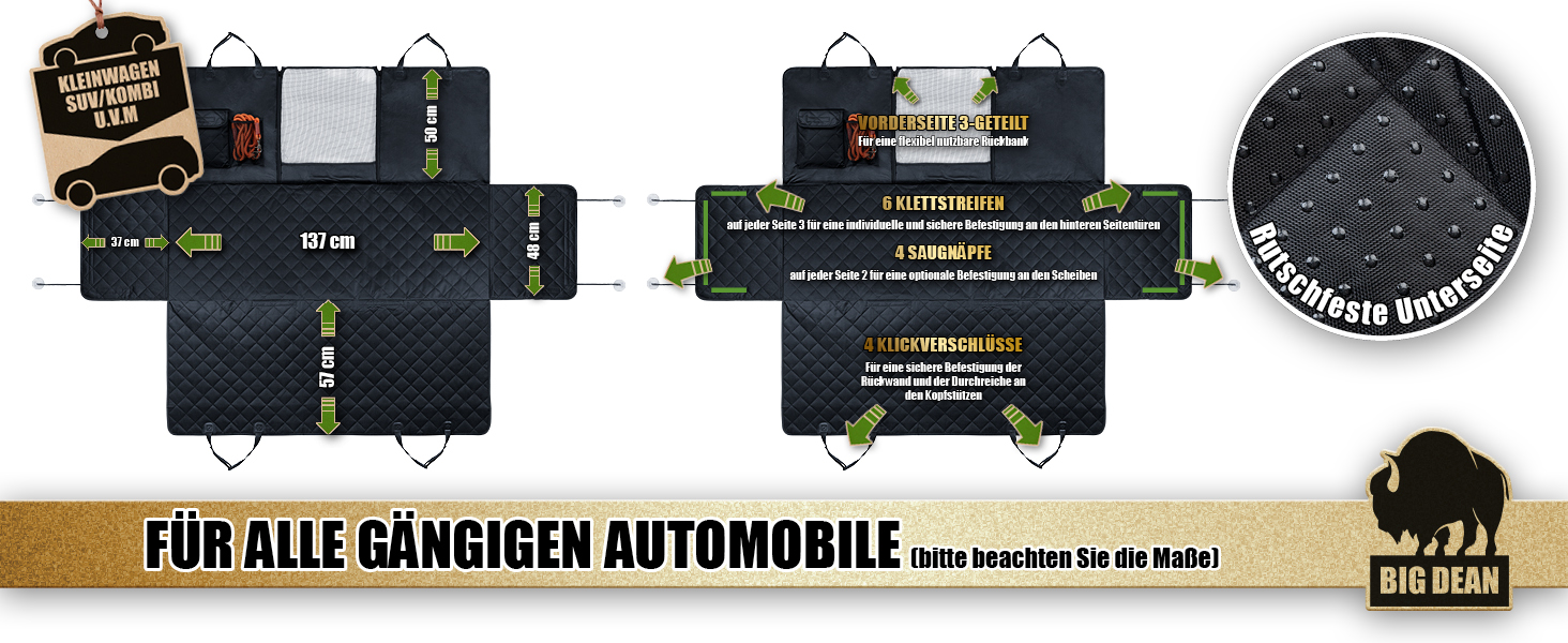 Захисна накидка на заднє сидіння автомобіля BigDean Premium - водовідштовхувальна, для собак, універсальна