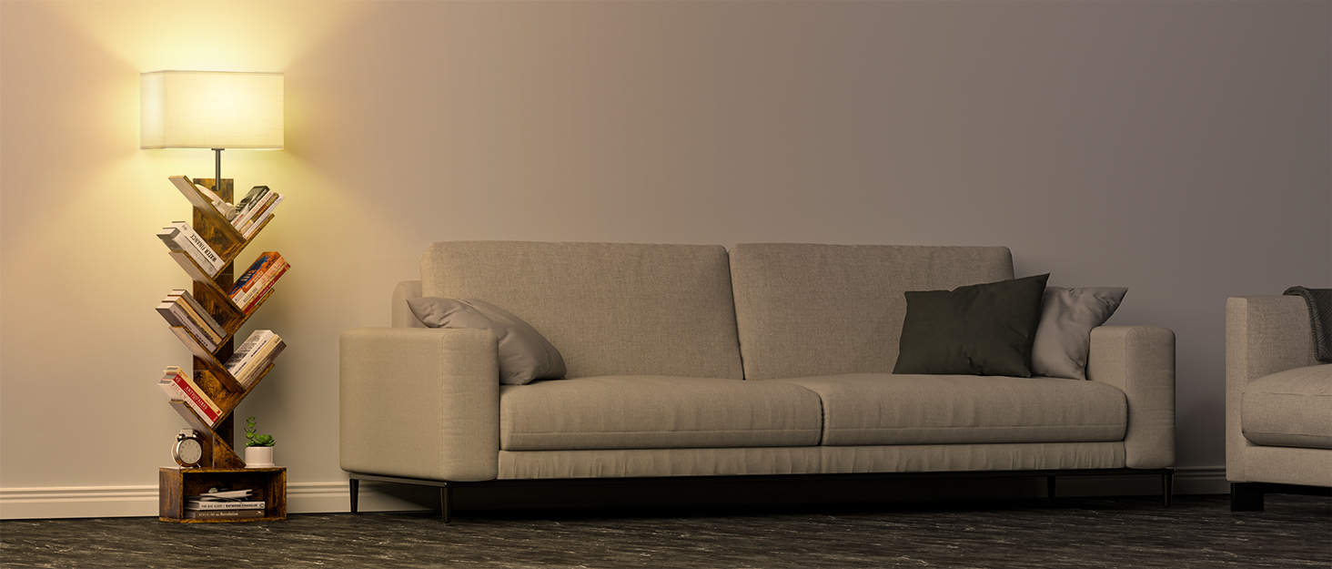 Стійка лампа OUTONLIFE з полицями, LED, 3 режими, регулювання яскравості, пульт, 5 ярусів, для вітальні, спальні, офісу, колір: Rustic Brown