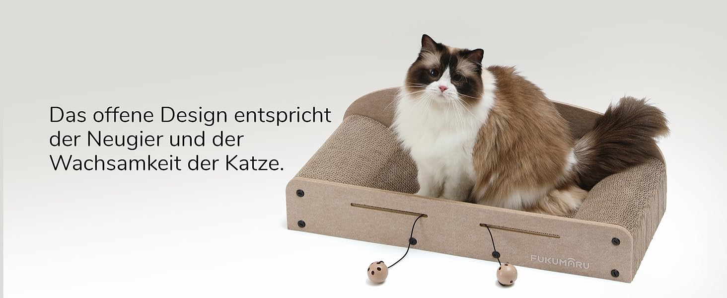 Cat Scratch Board, 66CM Durable Scratch Cardboard and Felt, Large Lounger, 2 Reversible Cat Scratch Pads for Cats, Recyclable Cardboard Cat Bed with Bell Ball Toy, Caramel Color (Large Format Beige)