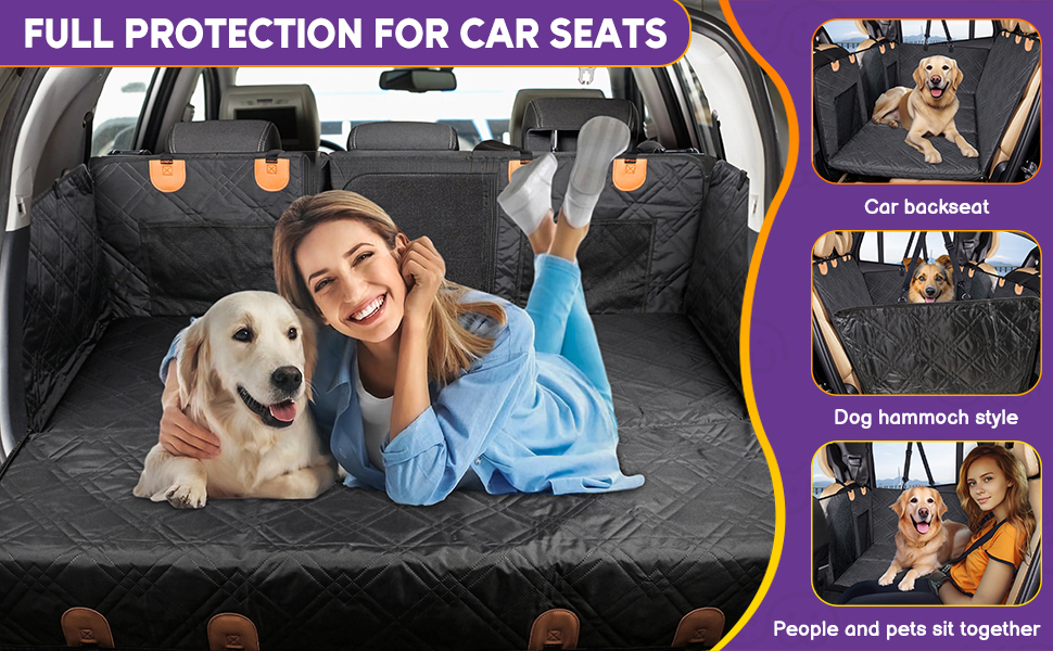 Loiion Waterproof Dog Car Seat Cover with Hard Base - Prevents Sliding, Fits Most SUVs, Trucks, Cars - Gray (Black All-Inclusive)