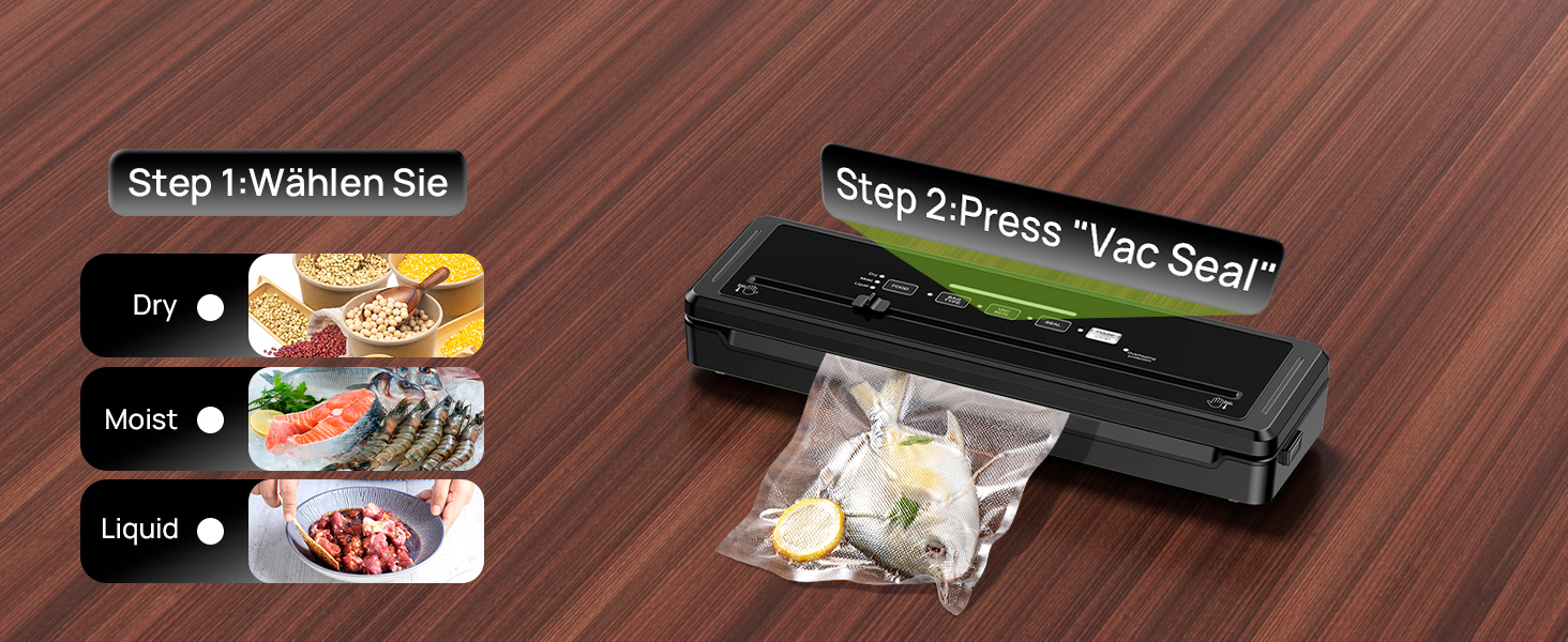 Вакуумний пакувальник 5-в-1 для продуктів харчування: сухий/вологий режим, зберігає свіжість до 7 разів довше, 70 кПа, вбудований різак, шланг, 10 пакетів
