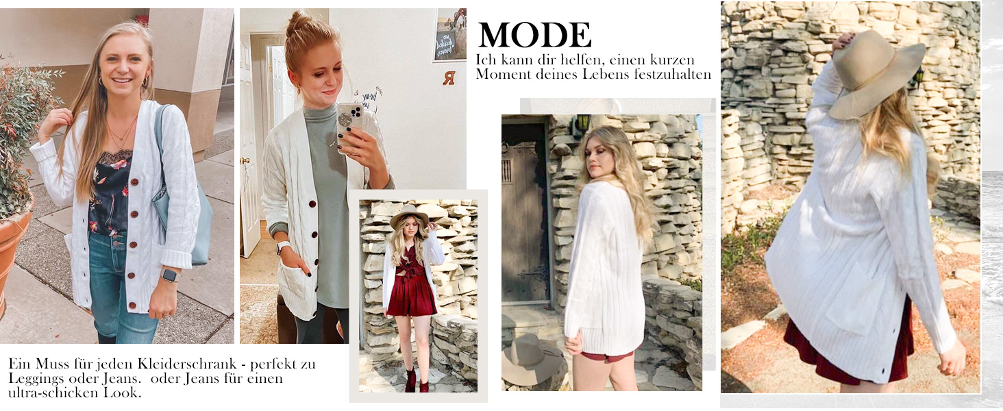 Жіночий в'язаний кардиган GRECERELLE з довгими рукавами, з кишенями та ґудзиками. Елегантний в'язаний жакет для осені/зими/весни. Розмір L, колір білий.