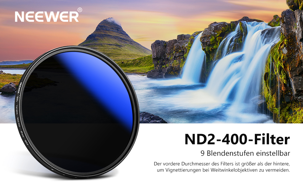 NEEWER 67mm Змінний ND-фільтр ND2-ND400 (1-9 ступенів), сірий фільтр, нейтральний фільтр, багатошарове покриття, водонепроникний та стійкий до подряпин