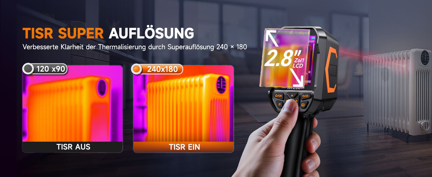 Тепловізор FOXWELL RT280: Портативна інфрачервона камера з LCD-екраном 2.8', роздільна здатність 320x240, діапазон температур -20°C до 550°C, 8GB пам'яті, функція PC-аналізу та відеозапису