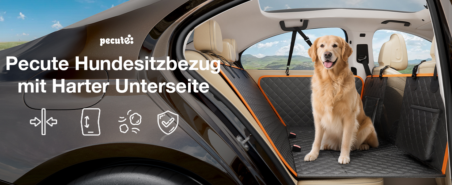 Плед для собак Pecute, захист заднього сидіння авто, підтримка жорстких поверхонь до 150 кг, покриває все заднє сидіння, для подорожей, ветеринара, авто/SUV/пікапи, чорний/оранжевий