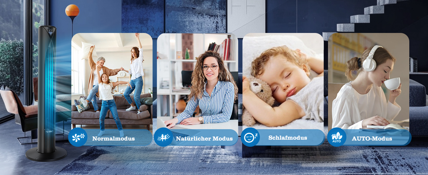 Вентилятор Tower Taylor Swoden 20dB з пультом, 96 см, 4 режими, 12 год таймер, 45W, чорний - для дому та офісу
