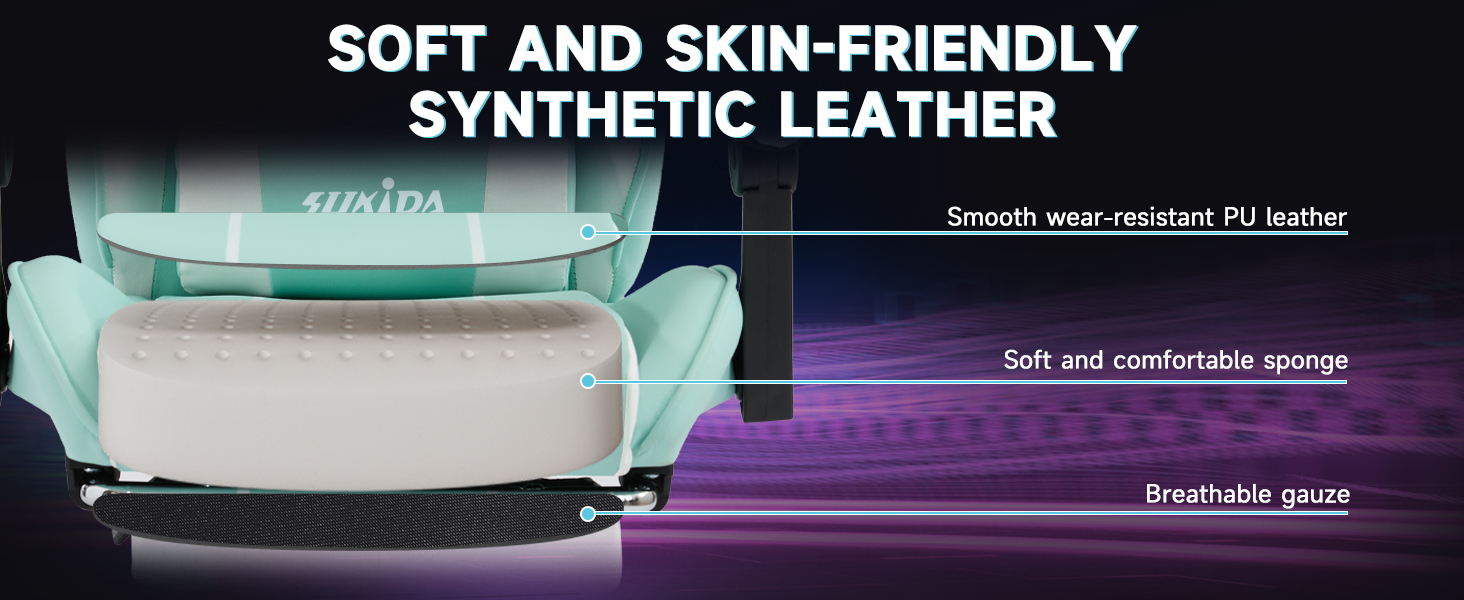Ігрове крісло SUKIDA Ergonomic Gaming Chair з підставкою для ніг та підтримкою попереку, фіолетово-біле