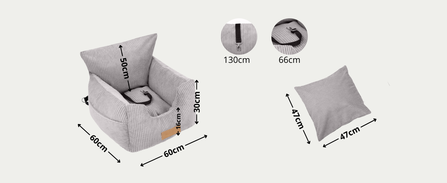 Автоматичний лежак для собак у машину з іменем, бежевий, 60x60x30 см