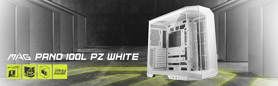 Корпус ПК MSI MAG PANO 100L PZ WHITE ATX з підтримкою GPU-стійкою, індикатором рівня заповнення, фільтрами від пилу та USB Type-C (20Gbps)
