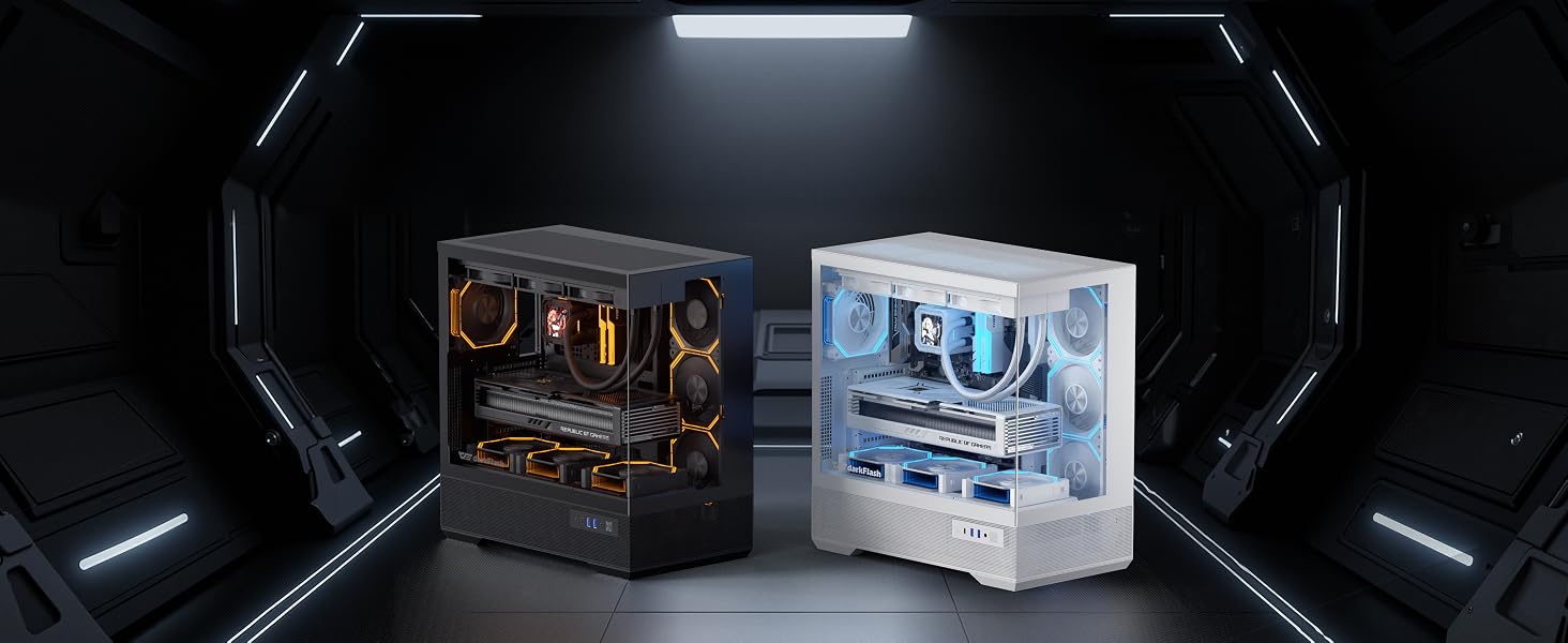 Ігровий корпус darkFlash LAND451 Midi Tower ATX (Білий) — підтримка BTF-материнських плат, вертикальна установка відеокарти RTX 5090 (до 420мм), Type-C, підтримка двох 360мм СРО, панорамний огляд