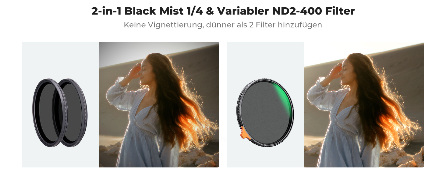 Фільтр K&F Concept 77mm Black Mist 1/4 та ND2-ND400 2-в-1 (Nano-Xcel Series)