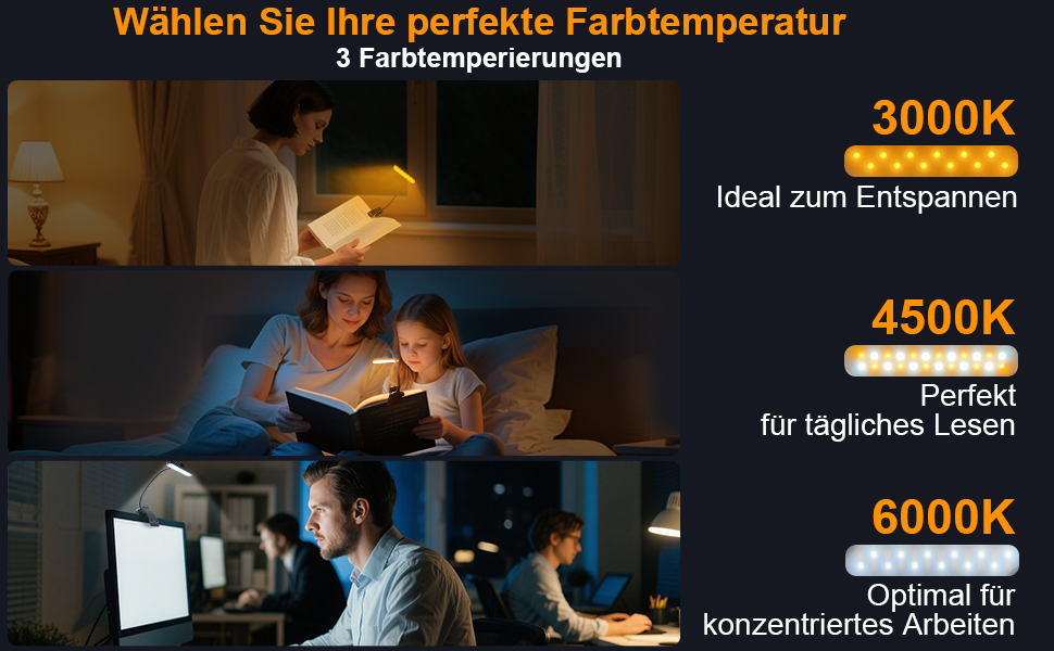 LED лампа для читання на прищіпці з акумулятором, нічник з 24 LED для дітей, USB перезарядна лампа з 3 режимами колірної температури та 5 рівнями регулювання яскравості, гнуший лебединий шийний кріплення для читання в ліжку, чорний