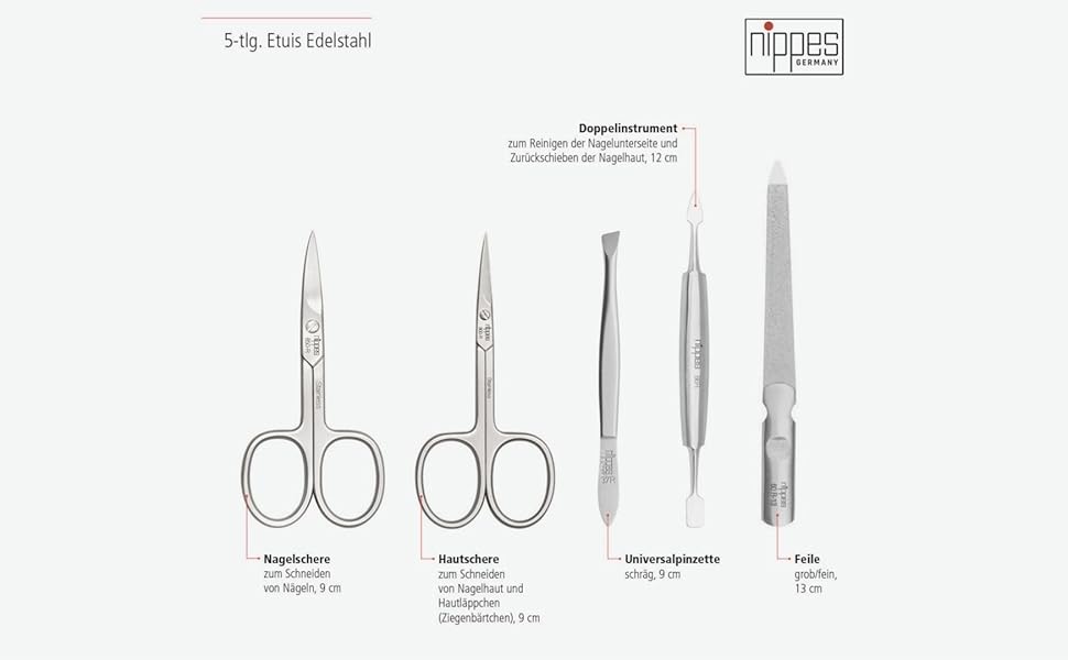 Набір для манікюру Solingen Classic Premium від Nippes: якісні інструменти з нержавіючої сталі в шкіряному етиюі (5 предметів)