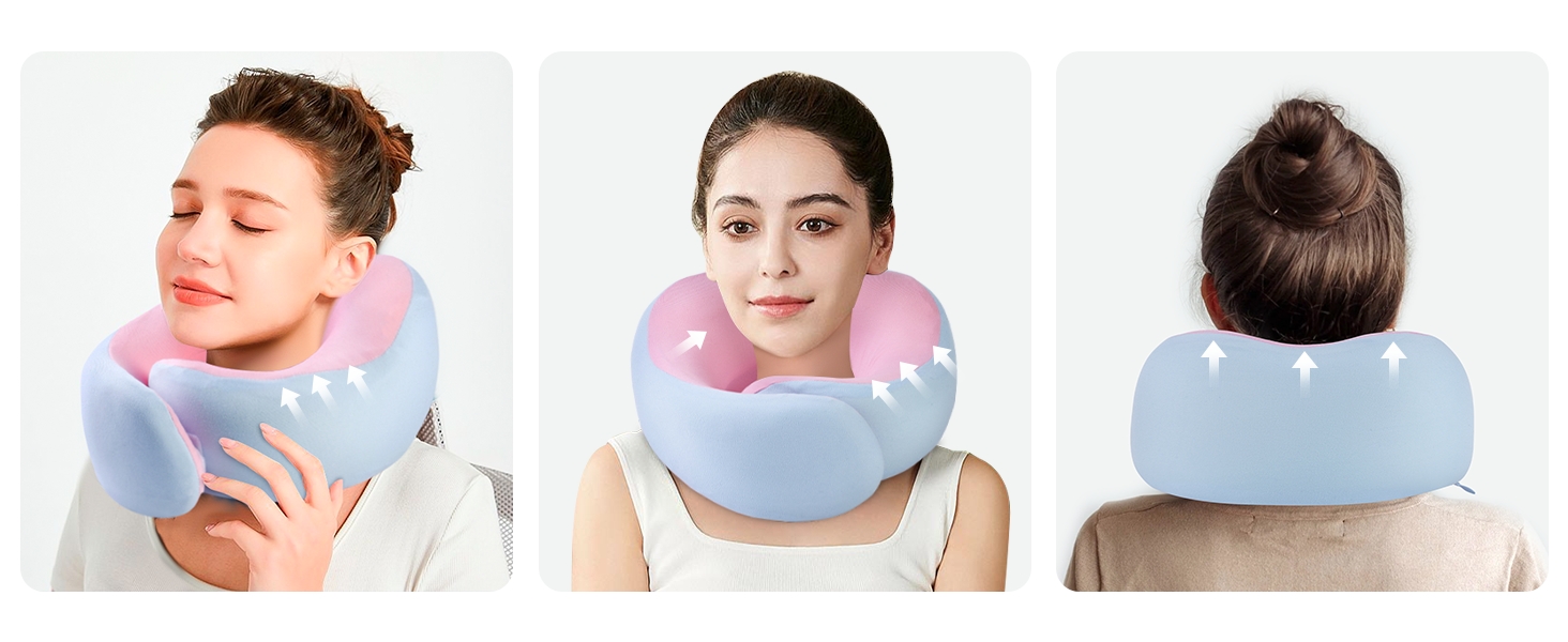 Подушка для шиї Gemice для подорожей, літака, з кріпленням на липучці, з піною з пам'яті, для дорослих, аксесуари для літака, сіра та фіолетова