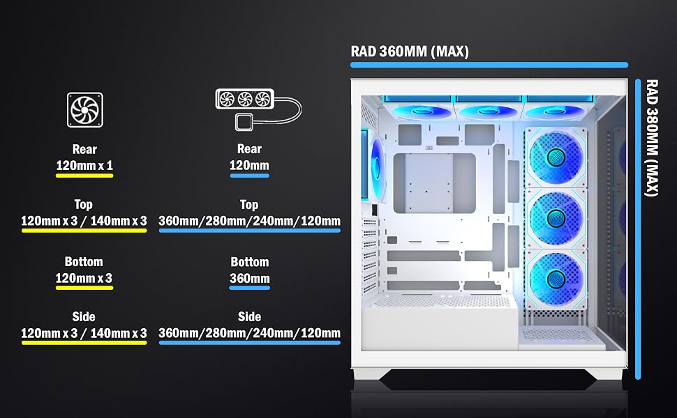 Ігровий корпус для ПК ANSAITE ATX Mid-Tower, 6 ARGB PWM вентиляторів, панорамне загартоване скло, підтримка радіатора 360мм, USB Type-C, Чорний
