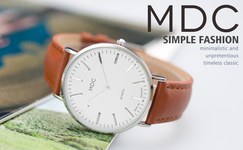 Чоловічий годинник Infantry MDC: мінімалістичний дизайн, кварцовий механізм, шкіряний ремінь (колір: коричневий)