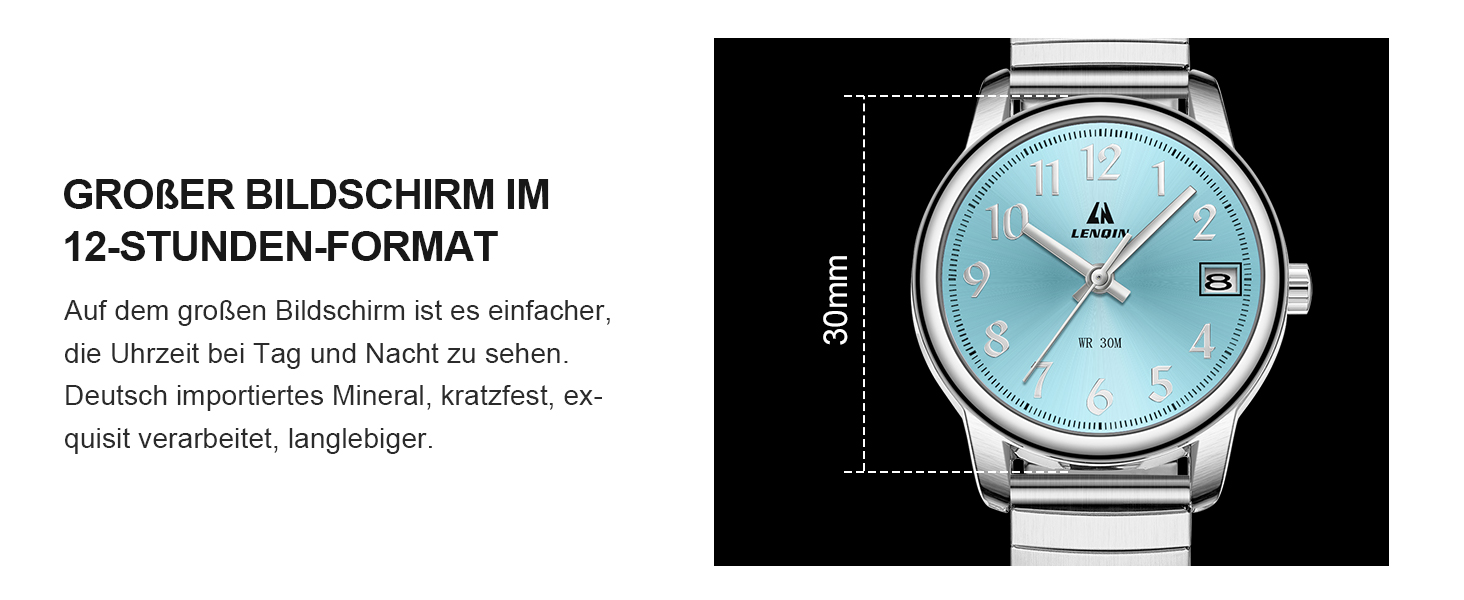 Жіночий годинник LN LENQIN: кварцовий годинник з нержавіючої сталі, водонепроникний, аналоговий, з регульованим браслетом (сріблястий, синій)