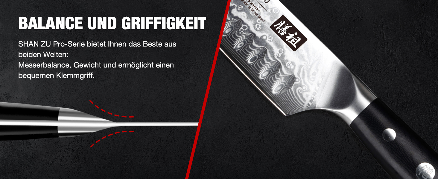 Ніж Сантоку SHAN ZU Damast PRO Series: 67 шарів дамаської сталі, ручка G10