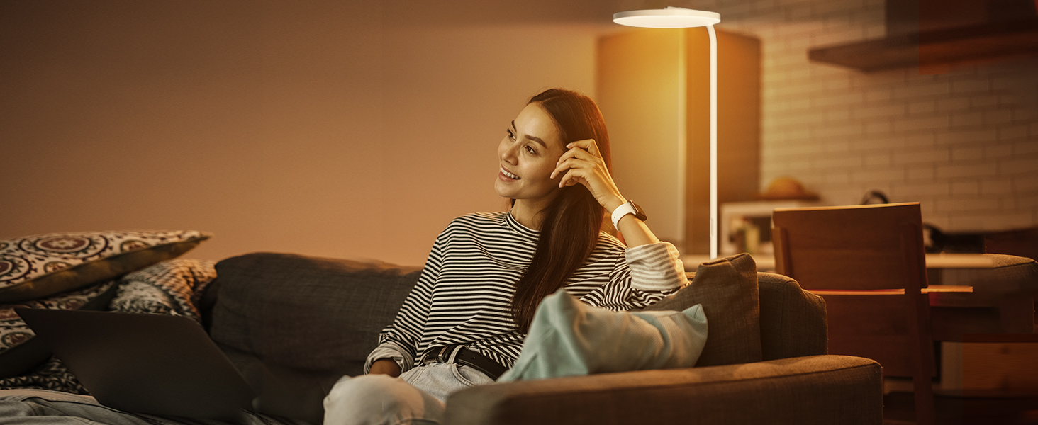 Стійка лампа SIBRILLE 36W з регулюванням яскравості, LED, для вітальні, спальні, офісу, з пультом керування, поворотна, тепле/холодне світло