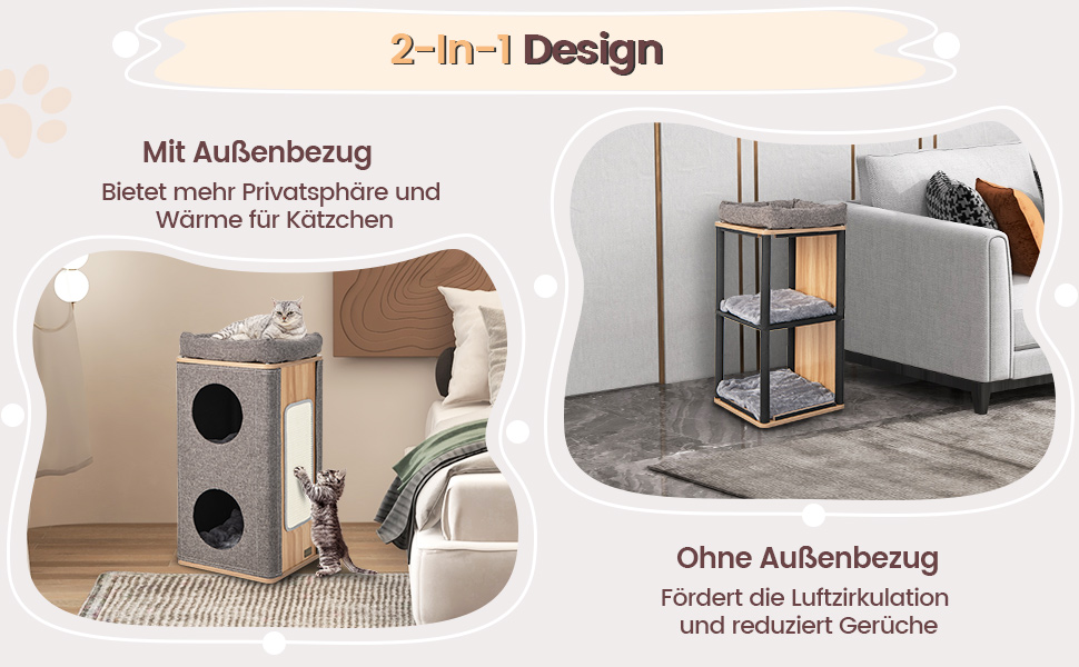 Кігтеточка-будинок для котів COSTWAY 3-ярусна сіра, з дошками для шліфування та 3 килимками, до 20 кг