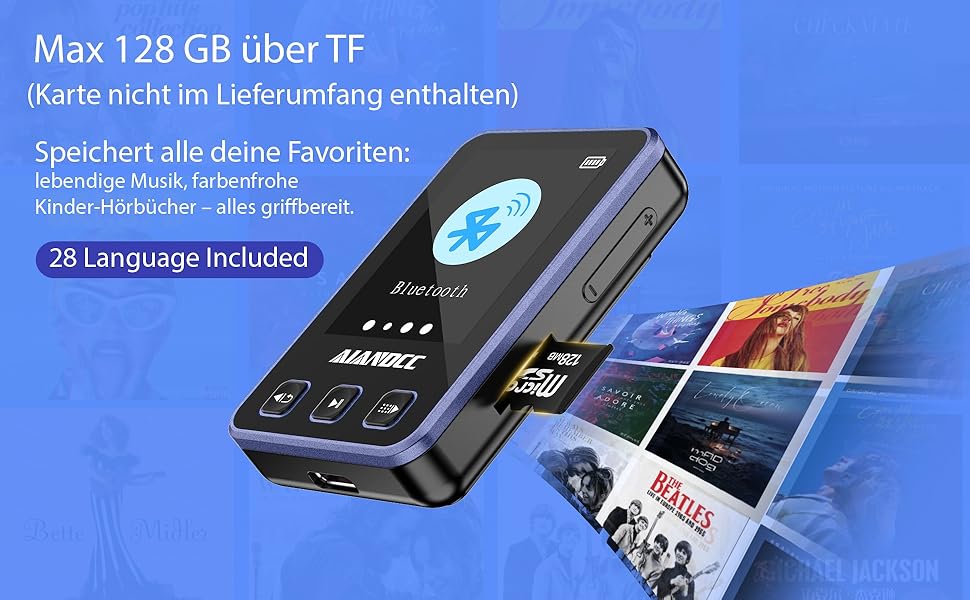 MP3-плеєр Bluetooth 5.3 зі спортивним кліпом та браслетом, 1.77