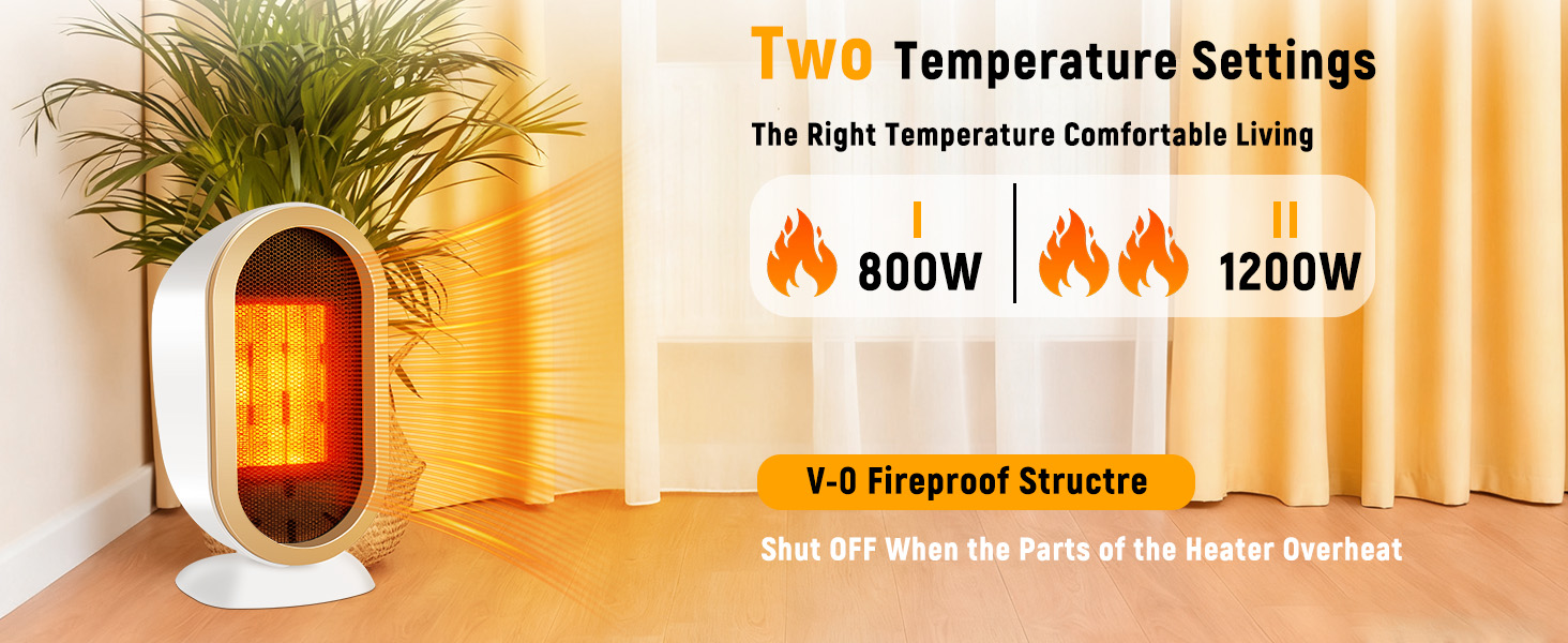 Електричний обігрівач Feebee: енергозберігаючий, тихий, 800/1200W, портативний, з контролем температури та захистом від перегріву та перекидання. Ідеально для спальні, дому, офісу (білий)