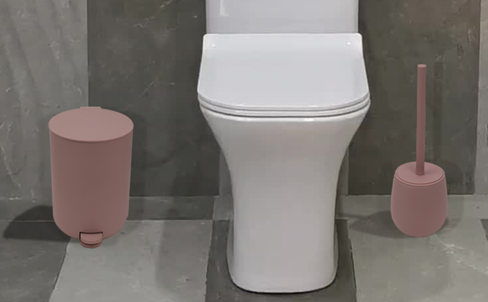 Набір для ванної кімнати AJEUNGAIN (5 предметів) сірий, сучасний органайзер, комплект сміттєвий контейнер, тримач для щітки, дозатор мила та стакан для зубної пасти, піднос (Рожевий)