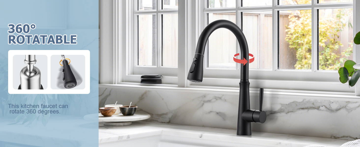 Кран кухонний iVIGA висувний з душем, водоспад, 360° поворот, мікшер, 3 режими, брашований нікель