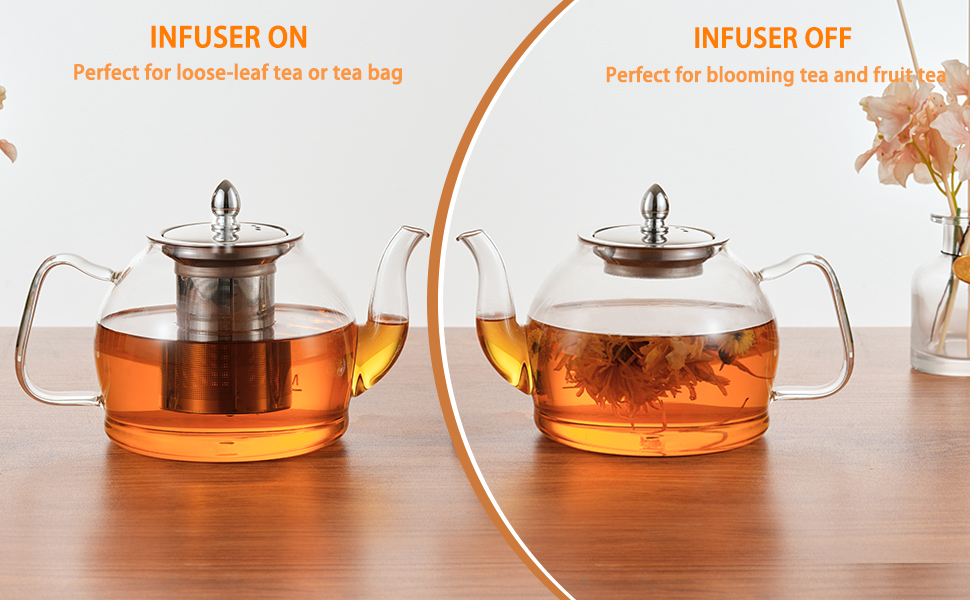 Скляна чайник HEMOLY 1.2L з ситечком, з боросилікатного скла, для заварювання чаю