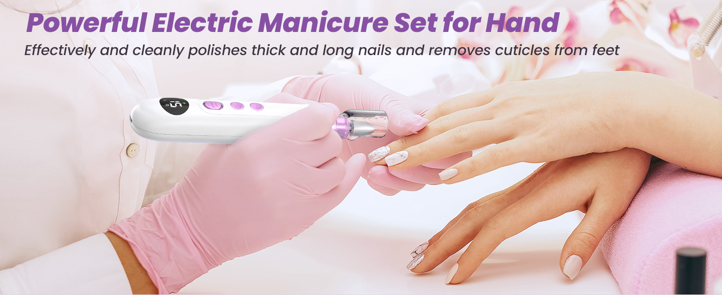 Електричний набір для манікюру та педикюру з 9 насадками та 15 швидкостями, LED-підсвічуванням, W-Lila