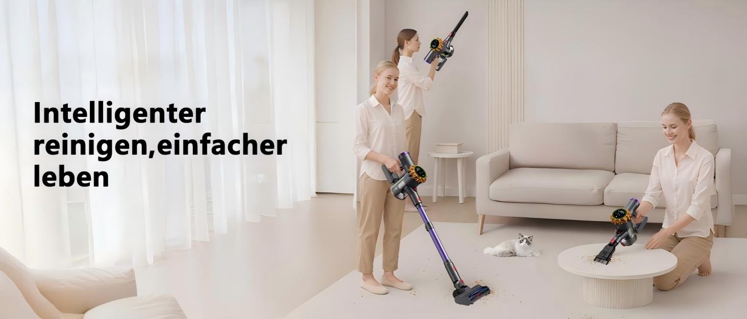 Бездротовий акумуляторний пилосос з дисплеєм та LED-підсвіткою, 58000Pa, Anti-Tangle-щітка, самостійна парковка, зарядка від стіни (блакитний)