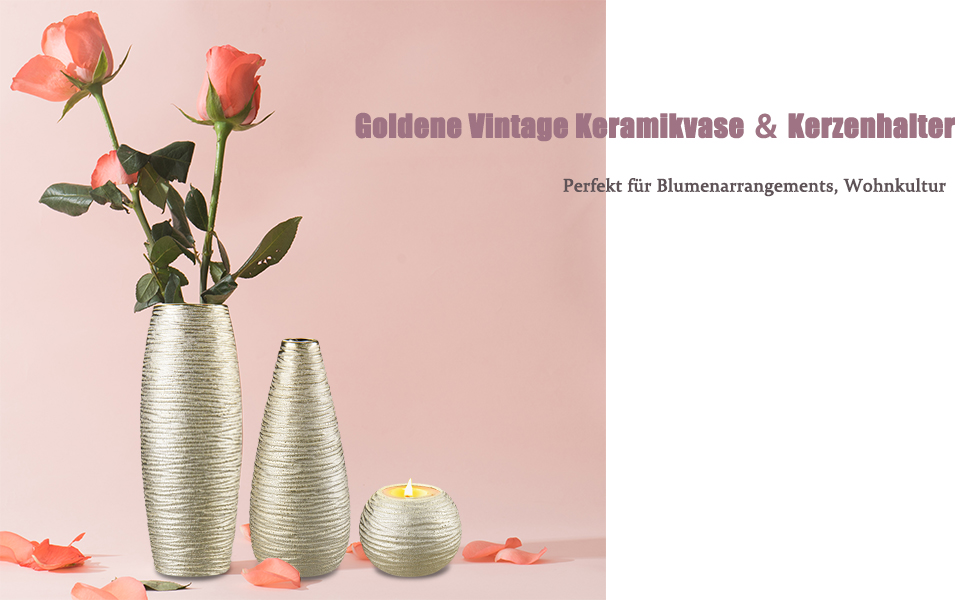 3-Piece Ceramic Pampas Grass Vase Set - Decorative Vases for Home, Table Arrangements, Living Room, Office, Wedding & Holiday Decor - 28cm Tall