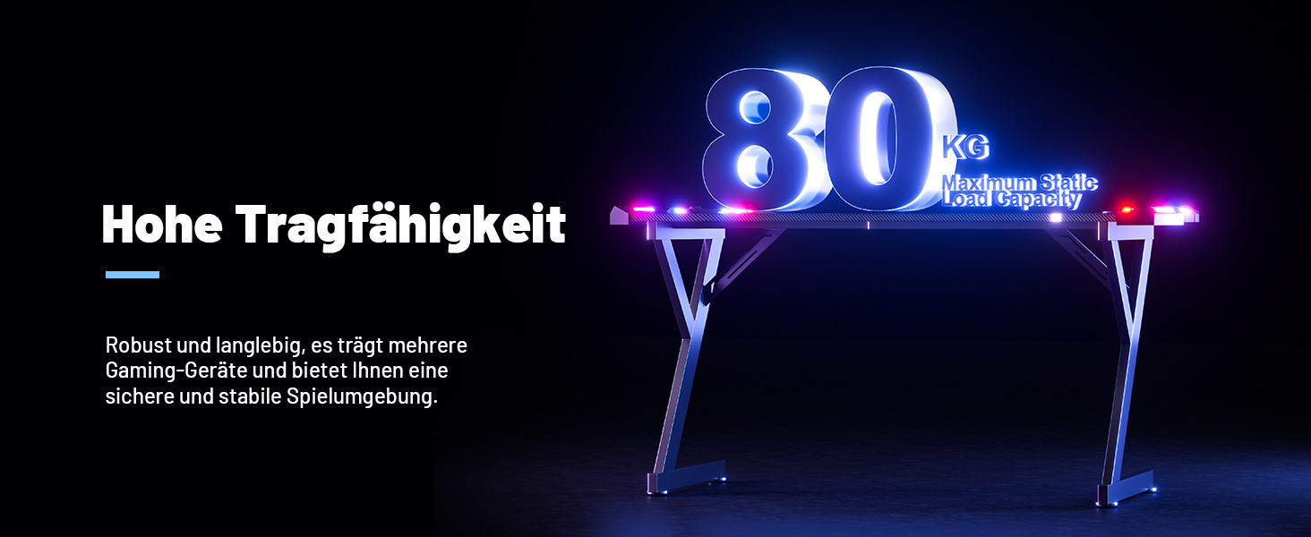 Ігровий стіл HLONONE з LED-підсвіткою, комп'ютерний стіл для геймерів 120 x 60 см, чорний