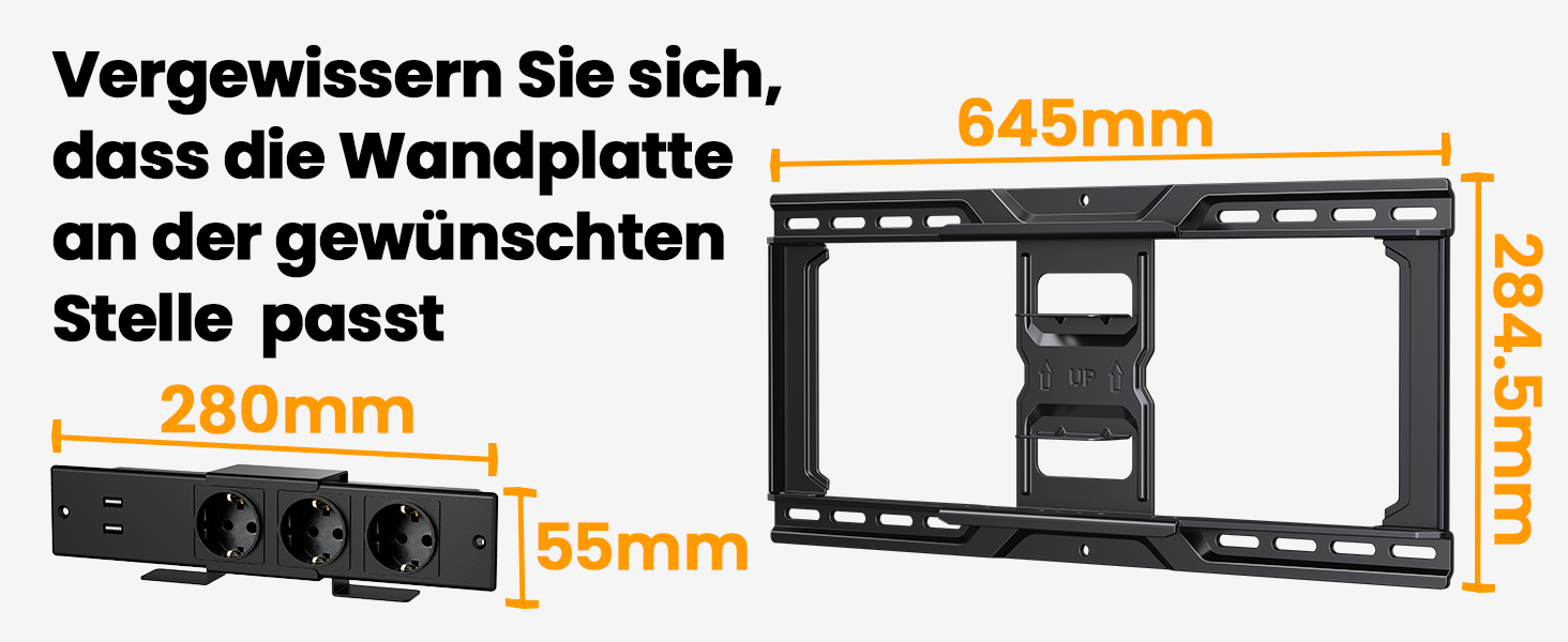 Настінна кріплення для телевізора Perlegear з розеткою, 42'-90', 68 кг, VESA 600x400 мм, PGLF11 (оновлена версія)