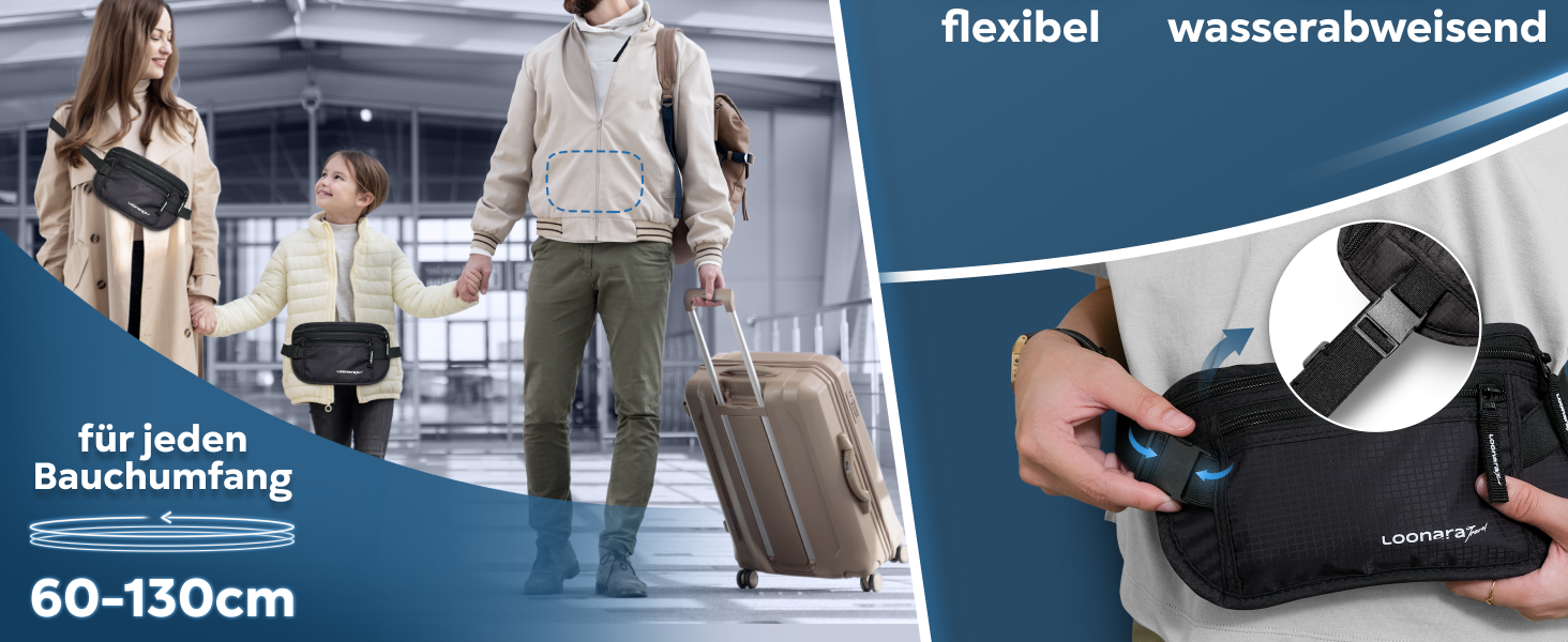 Чоловіча/жіноча поясна сумка з RFID захистом (водостійка) - поясний ремінь для безпечних подорожей. Підходить для спорту, бігу та подорожей (чорна)