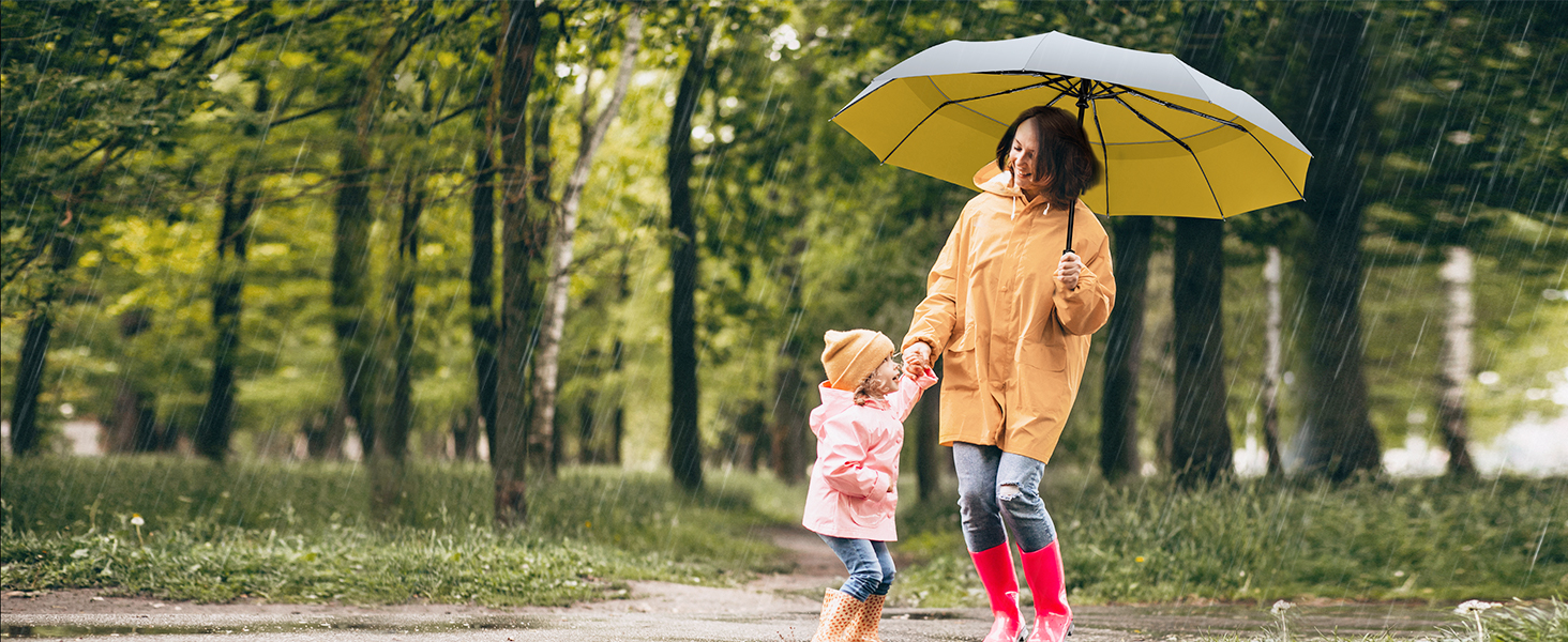 TECKNET Штормовий парасолька: великий автоматичний парасолька з 10 спицями, 104 см, стійкий до вітру, компактний, для подорожей, гольфу, чоловічий та жіночий (сріблястий&жовтий)
