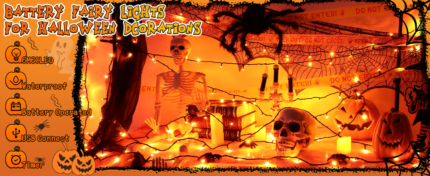 Гірлянда Halloween Cshare, 60 LED, USB/Батарея, Таймер, Водостійка, 6м, Оранжева, для декору саду, дому, на Хелловін