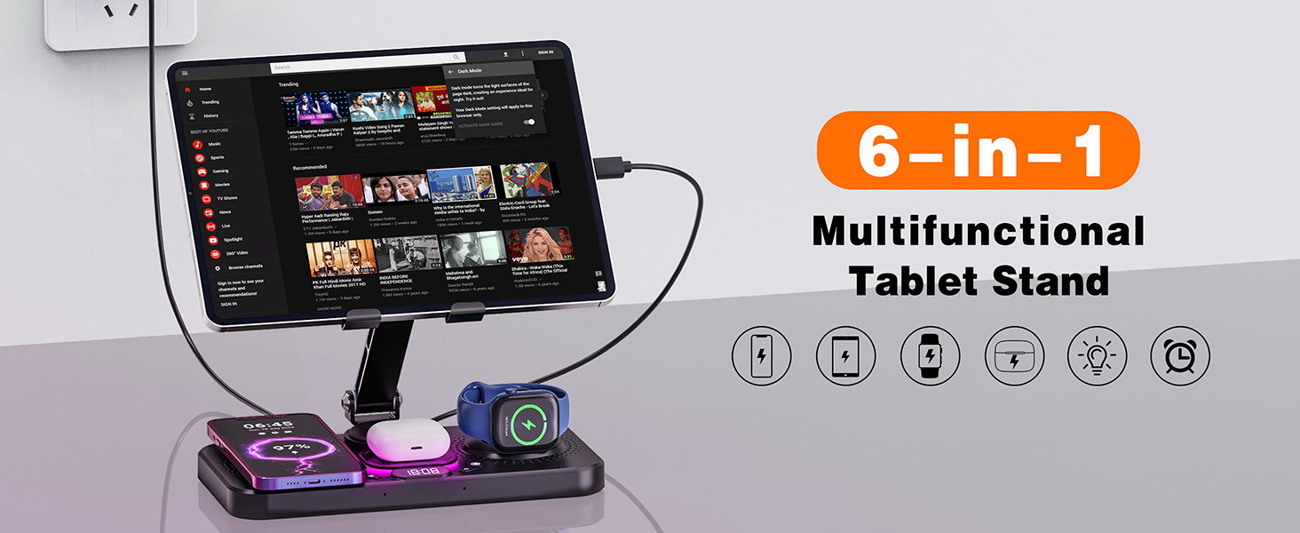 Бездротова зарядна станція 4-в-1 для iPhone, складаний тримач для планшета, індуктивне зарядне для iPhone 16/15/14/13/12/11 та iWatch