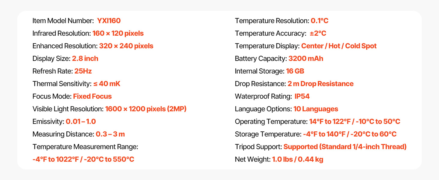 Тепловізор VEVOR з роздільною здатністю 320x240, термокамера з візуальною камерою 2MP, -20°C до 550°C, 4 режими та 6 колірних палітр