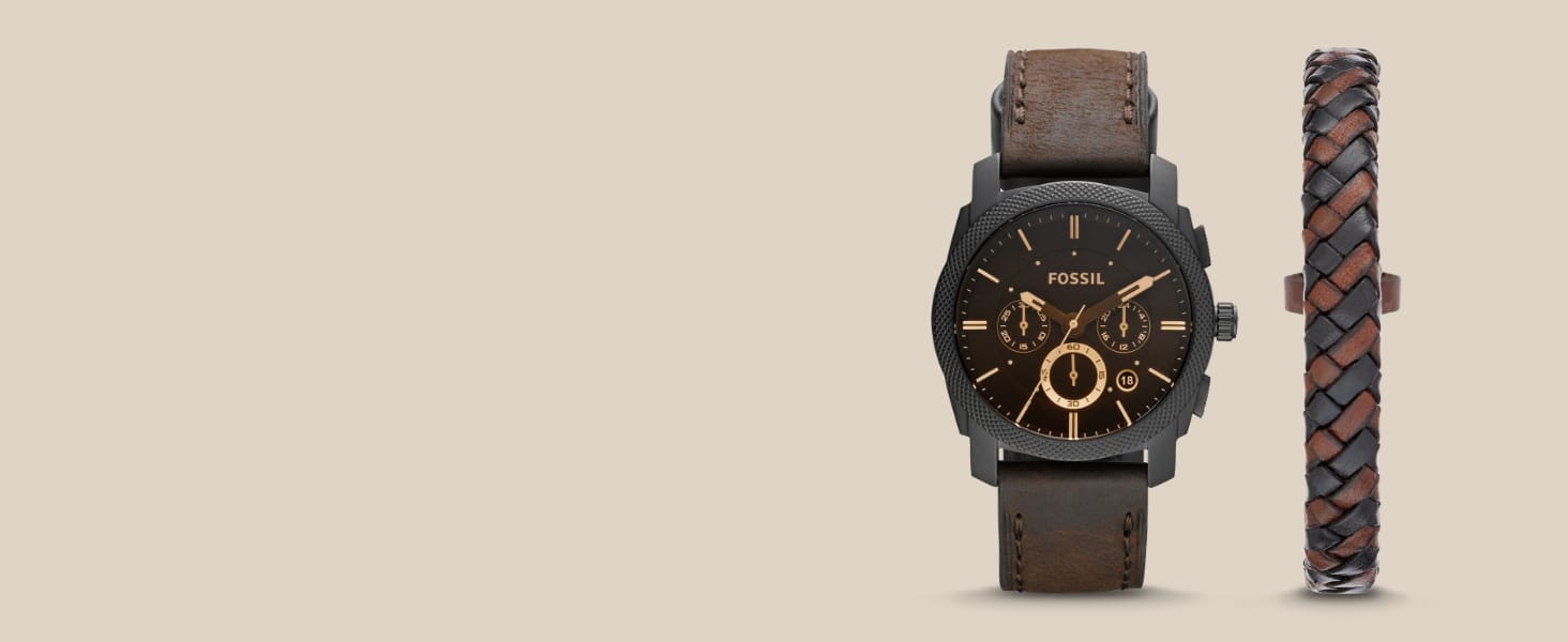 Годинник Fossil Machine для чоловіків: кварцовий, з датою, 42 мм, коричневий (з нержавіючої сталі або шкіряним ремінцем)
