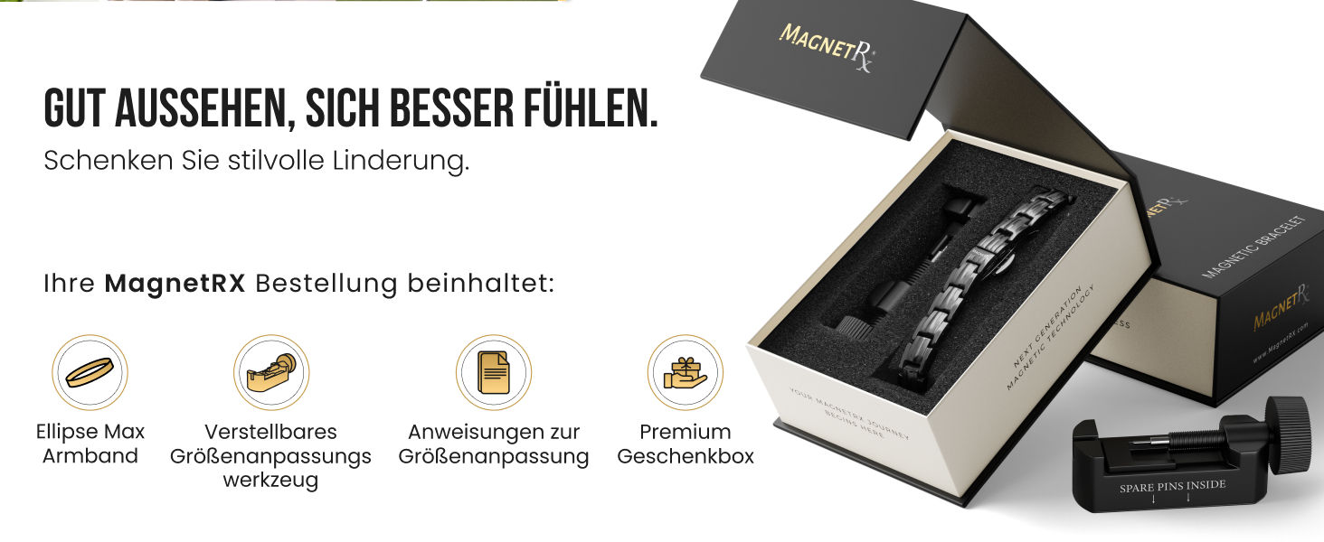 Браслет на магнітах MagnetRX® Ultrastarkes Titan для жінок – титановий браслет з регулюванням розміру, чорний (5x Strength)