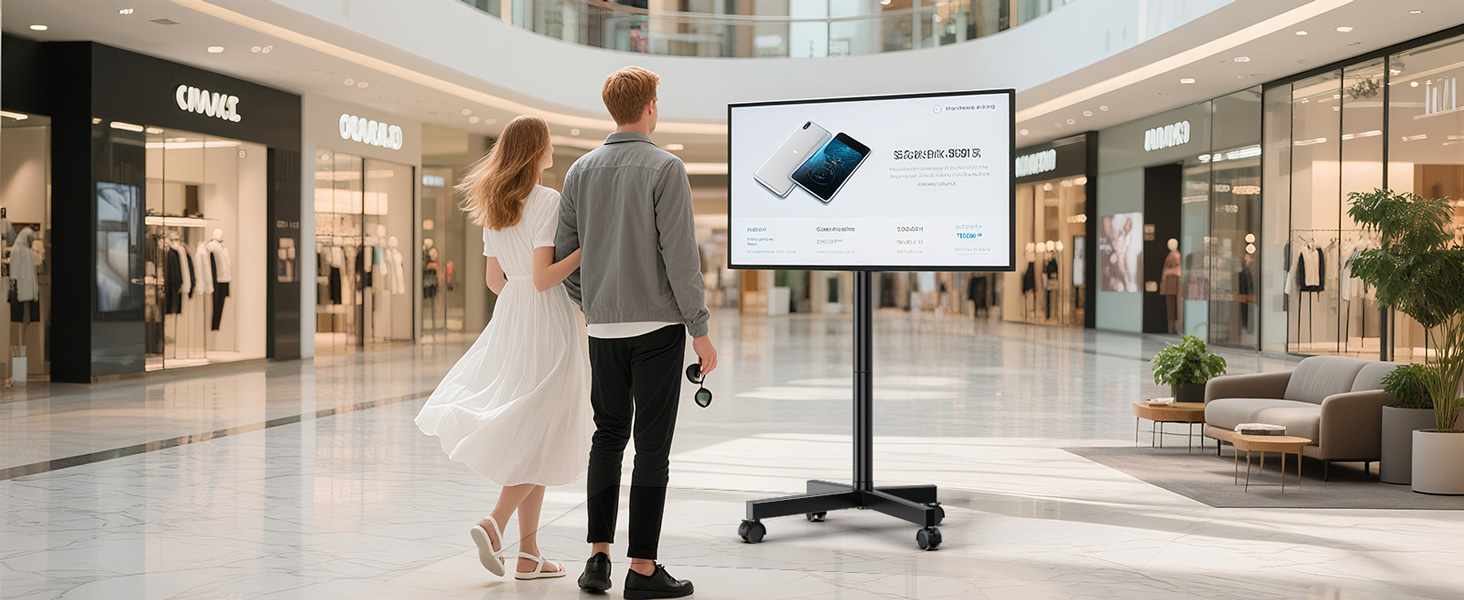 Мобільна підставка-стійка Hemudu для LCD/LED телевізорів 23-60 дюймів, регульована за висотою, з полицею для ноутбука та колесами, до 35 кг, VESA 400x400 мм