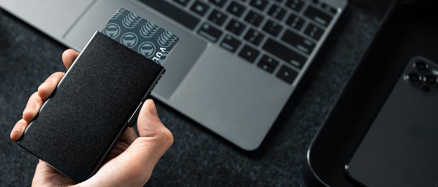 Чохл для кредитних карт VULKIT з RFID-блокуванням, з натуральної шкіри, з відділенням для грошей, віконцем для посвідчення, відділенням для монет та магнітною застібкою (Морський колір)